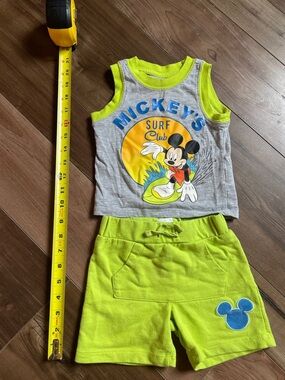 Disney Lime and Gray Mickey Surf Club Tank & Shorts Set